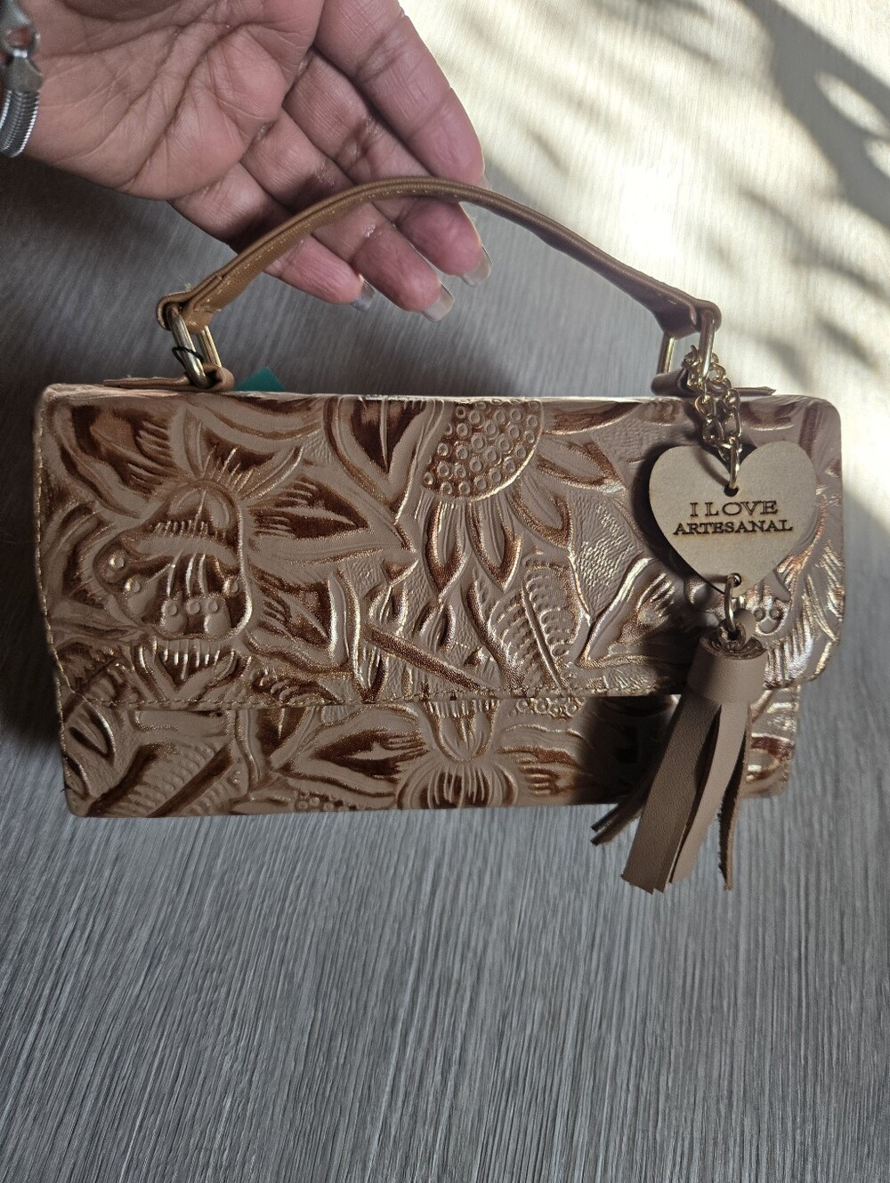 Genuine Leather I Love Artesanal Handtooled Satchel NWT